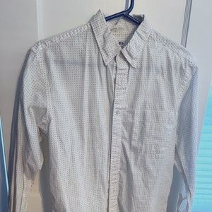 Uniqlo | Men's Button-Down Shirt | White with Navy Blue Pin Dots | Small